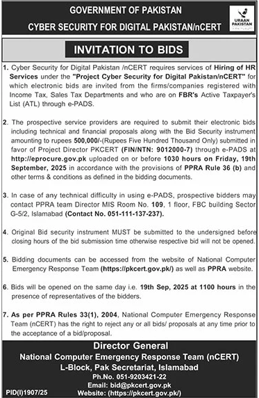 Cyber Security for Digital Pakistan Tender Notice